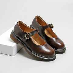Handmade Retro Matte Flat Mary Jane Round Toe
