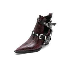 Botas de punta puntiaguda de cuero sintético con estilo para mujer