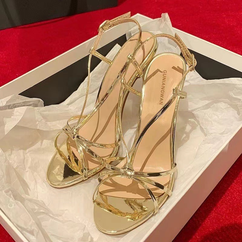 Gold High Heel Strappy Sandals
