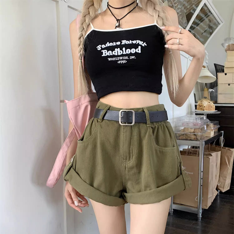 High-Waisted Khaki Shorts