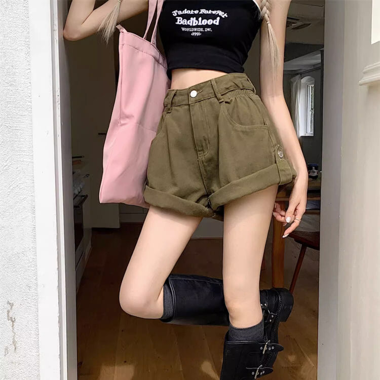 High-Waisted Khaki Shorts