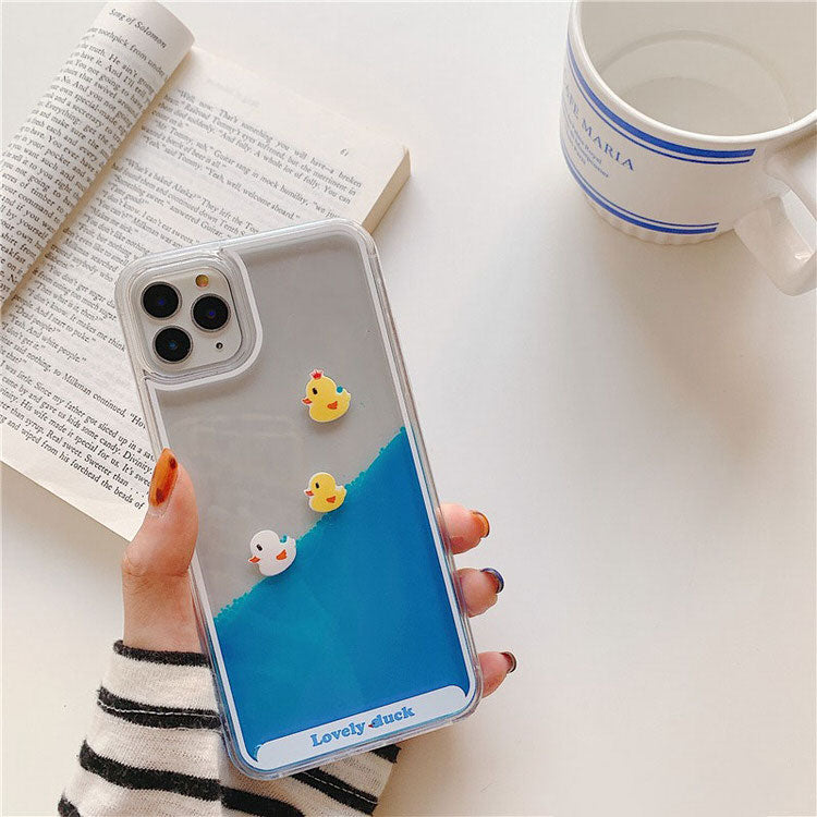 Funda líquida para iPhone con diseño de patos flotantes