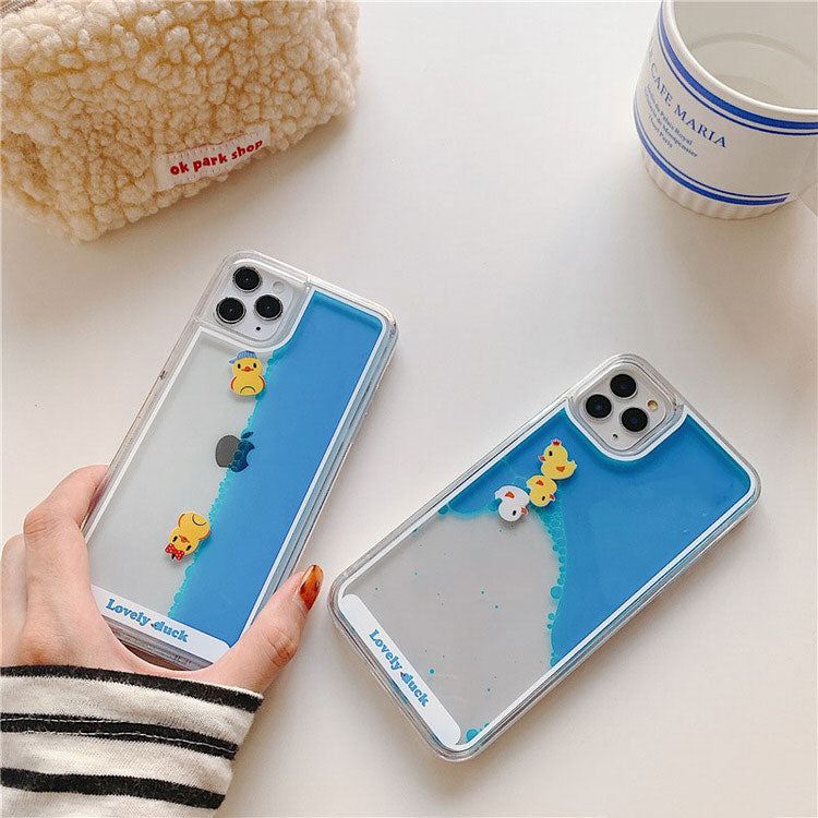 Funda líquida para iPhone con diseño de patos flotantes