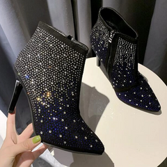 Shining Thin Heel Zipper Ankle Boots