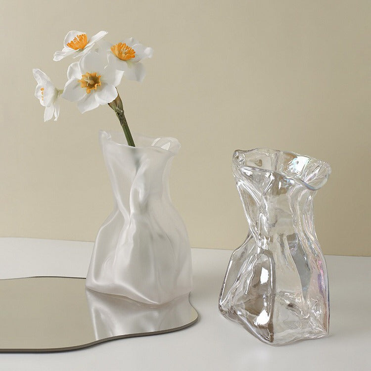 Crumpled Paper Glass Flower Vase