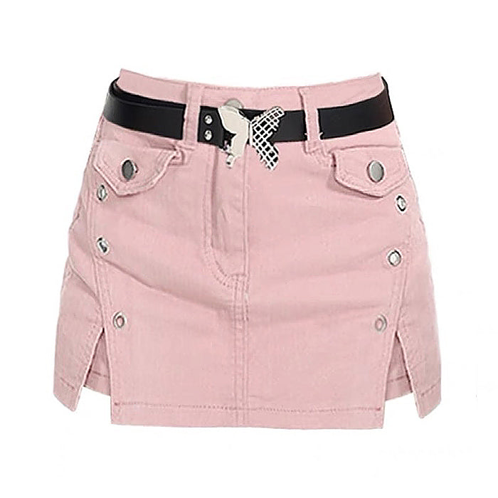 Rosa Jeans-Skort mit Schmetterlingsgürtel