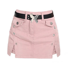 Falda pantalón vaquera rosa con cinturón de mariposa