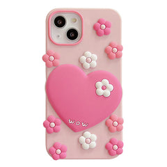 Funda para iPhone con flores y corazones rosas