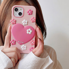 Funda para iPhone con flores y corazones rosas