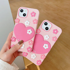 Funda para iPhone con flores y corazones rosas