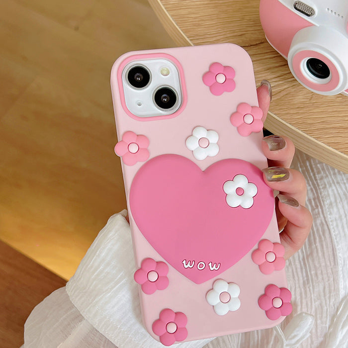 Funda para iPhone con flores y corazones rosas