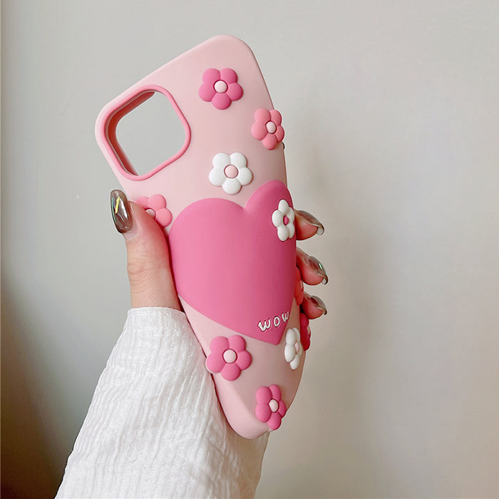 Funda para iPhone con flores y corazones rosas