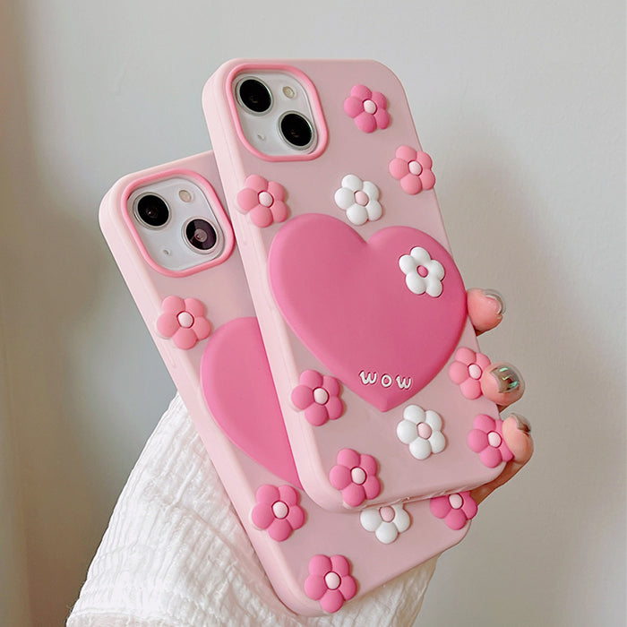 Funda para iPhone con flores y corazones rosas