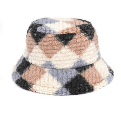 Preppy Argyle Fuzzy Bucket Hat