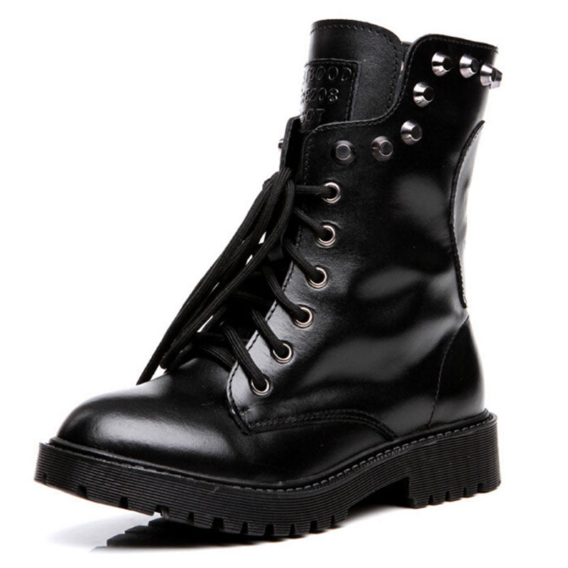 Genuine Leather Lace-Up Platform Boots