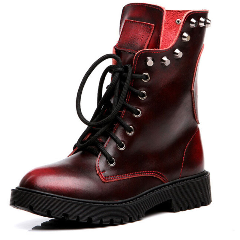 Genuine Leather Lace-Up Platform Boots