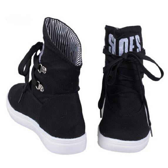 Female Casual Stylish Canvas Solid Color Boots