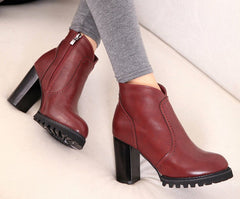 Botas casuales para mujer con tacón cuadrado y punta redonda