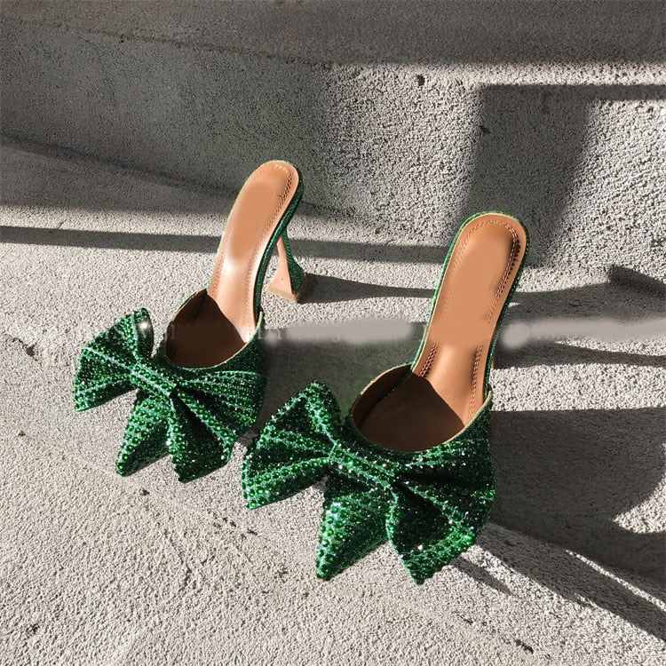 POINTED TOE BOW HIGH HEELS PUMPS - Green