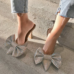 POINTED TOE BOW HIGH HEELS PUMPS - Silver