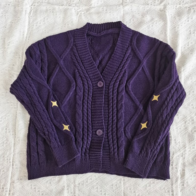 Star Embroidery Purple Cardigan