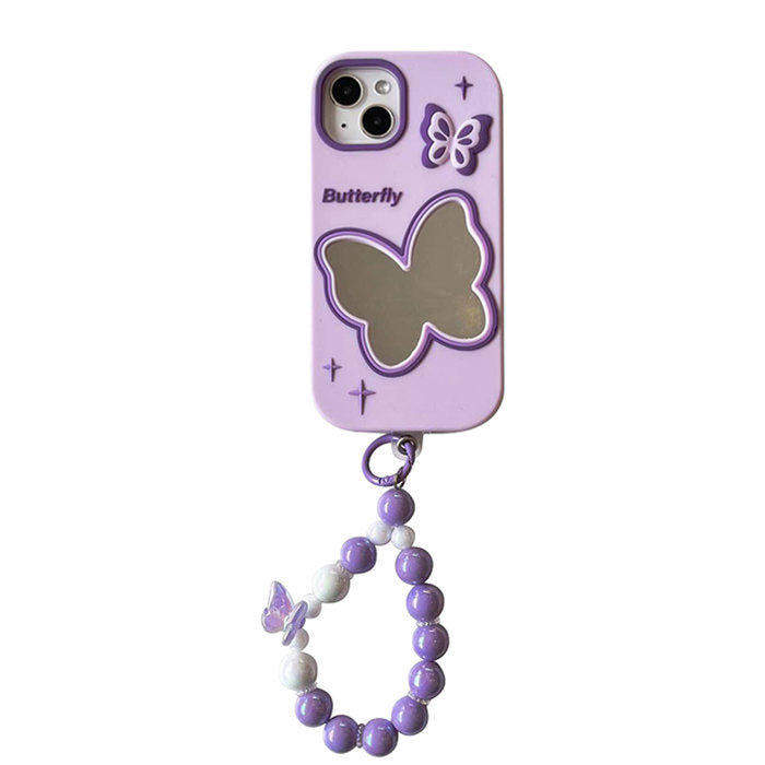 Funda para iPhone con espejo y mariposa morada