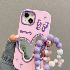 Funda para iPhone con espejo y mariposa morada