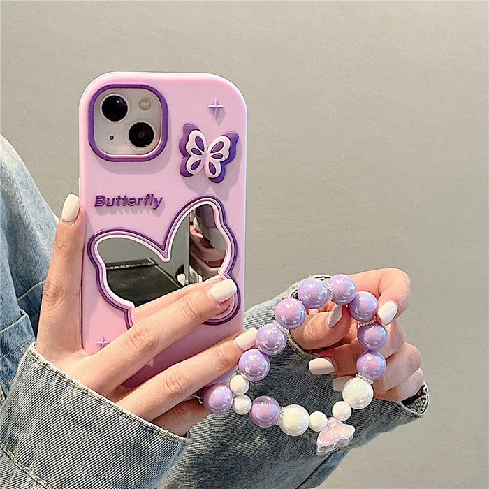 Funda para iPhone con espejo y mariposa morada