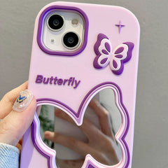 Funda para iPhone con espejo y mariposa morada