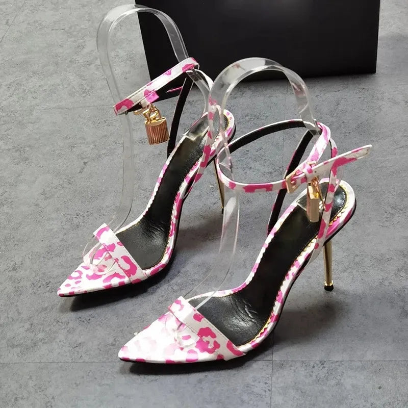 Narrow Strap Metal Ankle Sandals - Pink