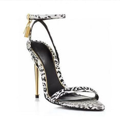 Narrow Strap Metal Ankle Sandals - Black