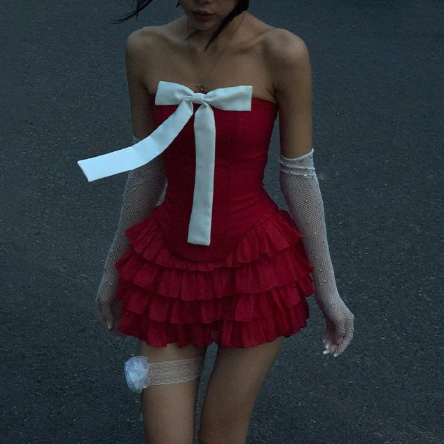 Flirty Babe Bow Dress in Red