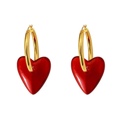 Pendientes colgantes en forma de corazón rojo