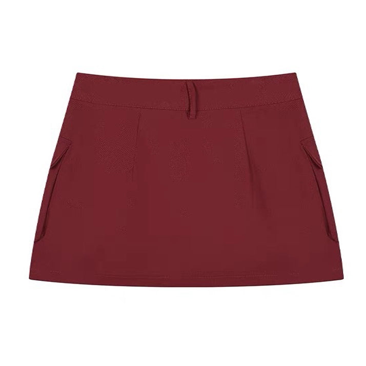 Wine Red Zip Front Mini Skirt