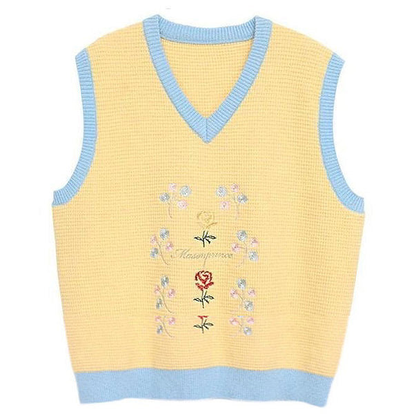 Rose Embroidery Knit Vest