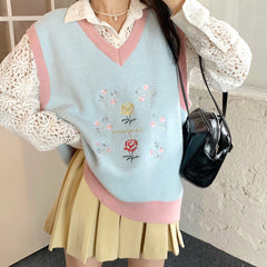 Rose Embroidery Knit Vest