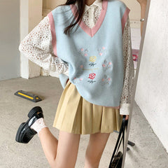 Rose Embroidery Knit Vest