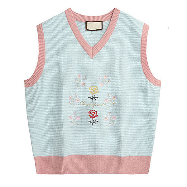 Rose Embroidery Knit Vest