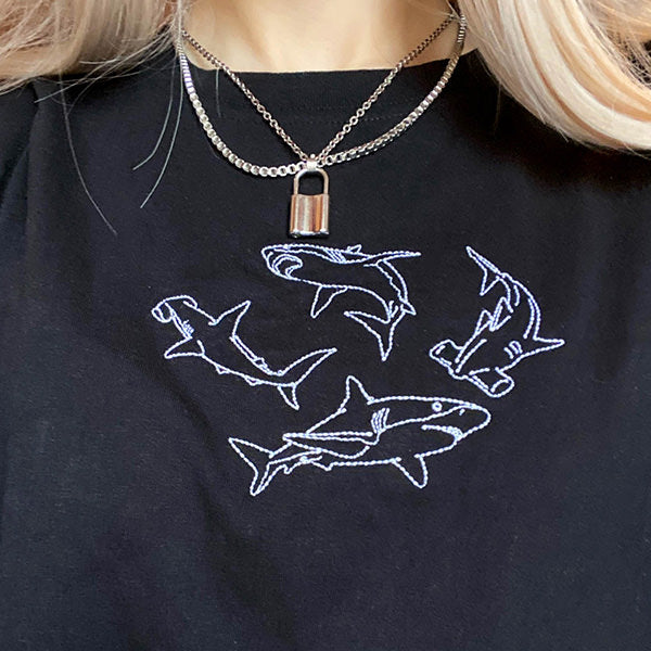 Shark Embroidered T-Shirt