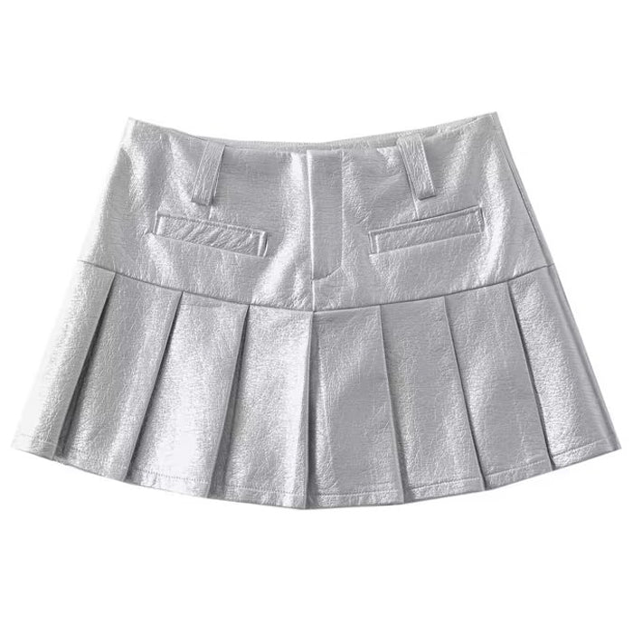 Silver Pleated Mini Skirt