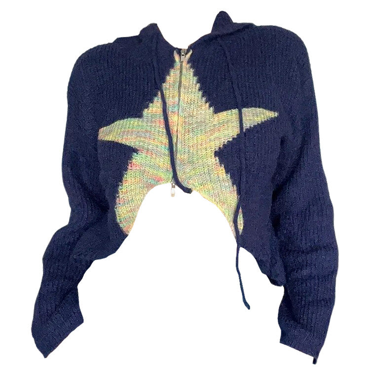 Sudadera con capucha de punto con cremallera y estrellas