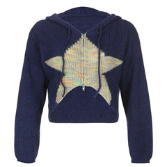 Sudadera con capucha de punto con cremallera y estrellas