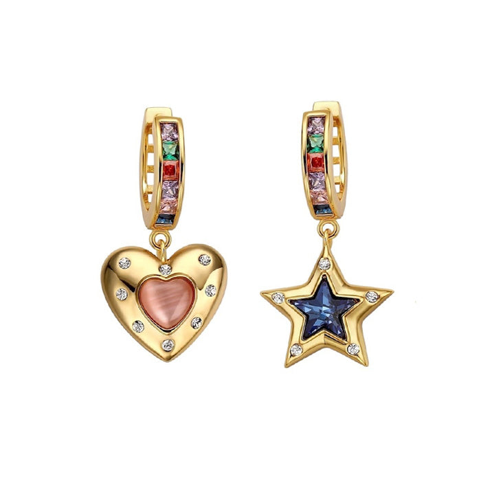 Pendientes de estrella y corazón con diamantes de imitación