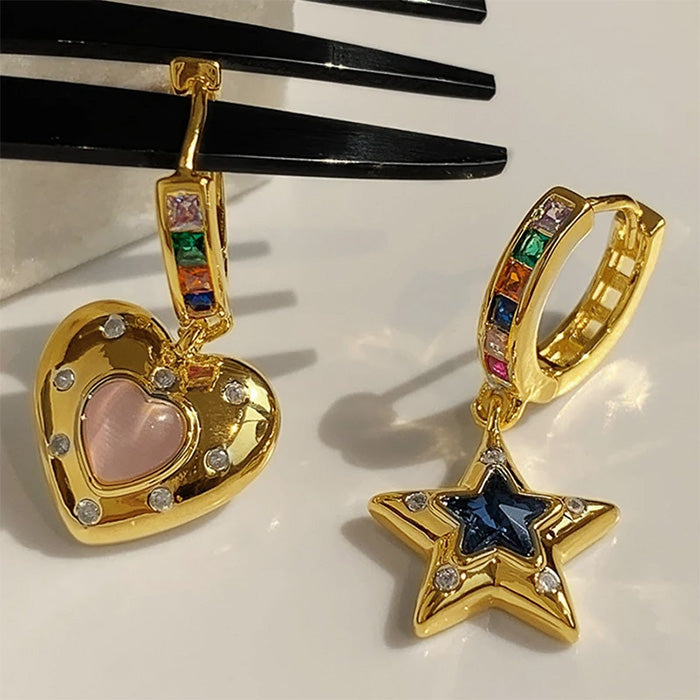 Pendientes de estrella y corazón con diamantes de imitación