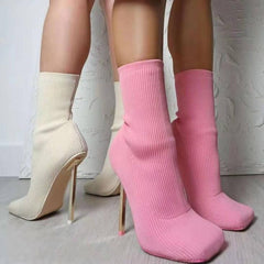 Stretch High Heel Stiletto Knit Boots