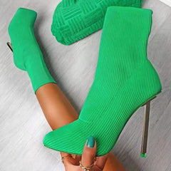 Stretch High Heel Stiletto Knit Boots