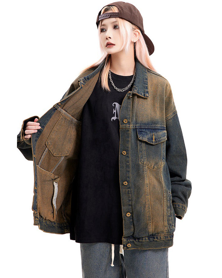 Washed Brown Loose Denim Jacket