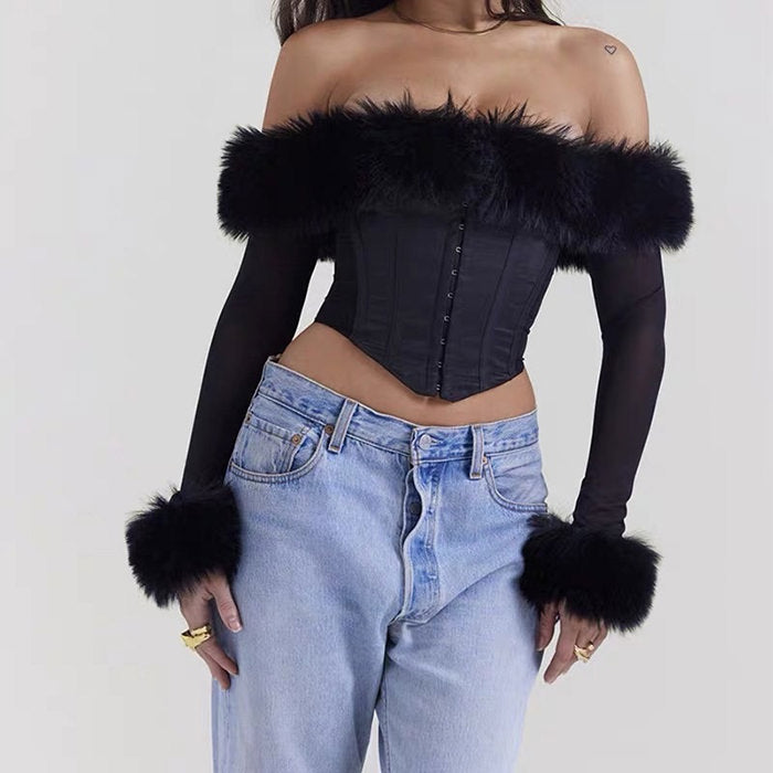 Y2K Fuzzy Off Shoulder Top