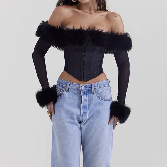 Y2K Fuzzy Off Shoulder Top