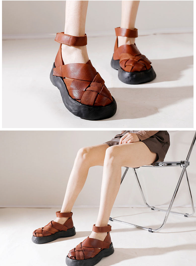 Classic Leather Woven Thick Sole Sandals